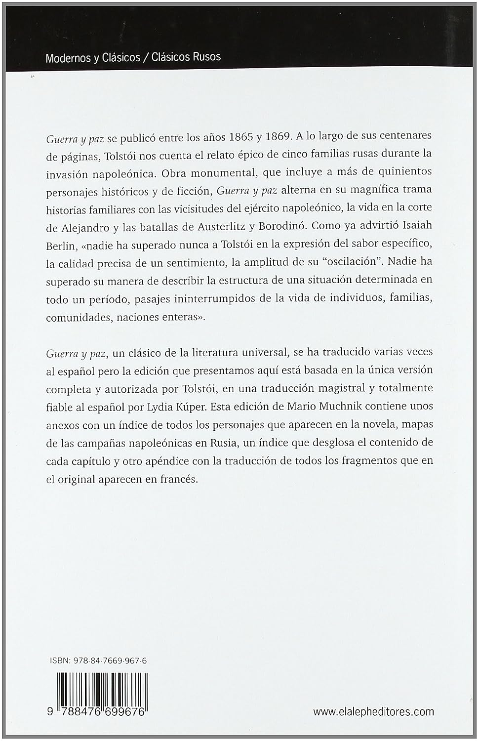 Mejor traducción de Guerra y Paz en español - Lydia Kúper Cátedra